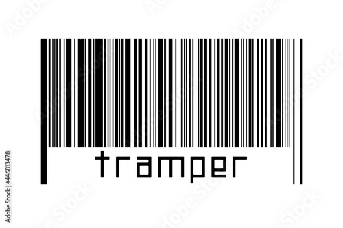 Barcode on white background with inscription tramper below photo