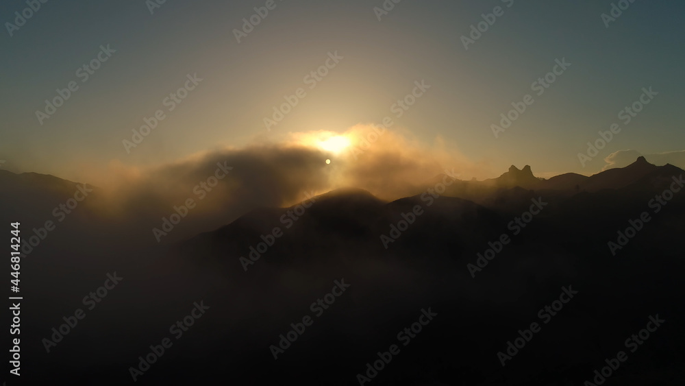 Aerials Malibu Santa Monica Mountains Sunset Misty Covered, California