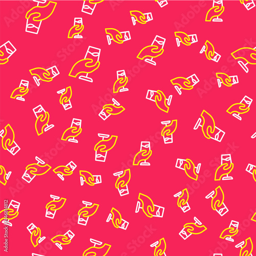 Line Wine tasting, degustation icon isolated seamless pattern on red background. Sommelier. Smells of wine. Vector
