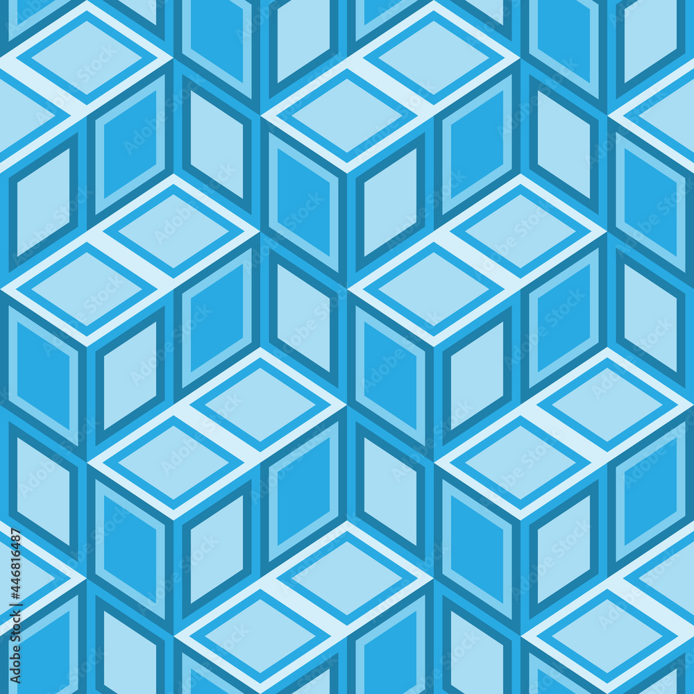 Geometric seamless pattern of 3d cubes in blue. Abstract textile or paper design Geometric seamless pattern of 3d cubes in blue. Abstract textile or paper design