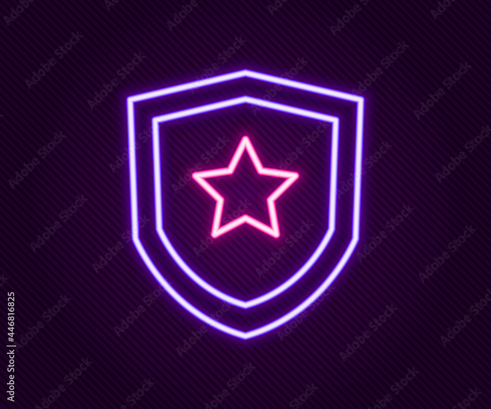 Glowing neon line Police badge icon isolated on black background. Sheriff badge sign. Colorful outline concept. Vector Glowing neon line Police badge icon isolated on black background. Sheriff badge sign. Colorful outline concept. Vector