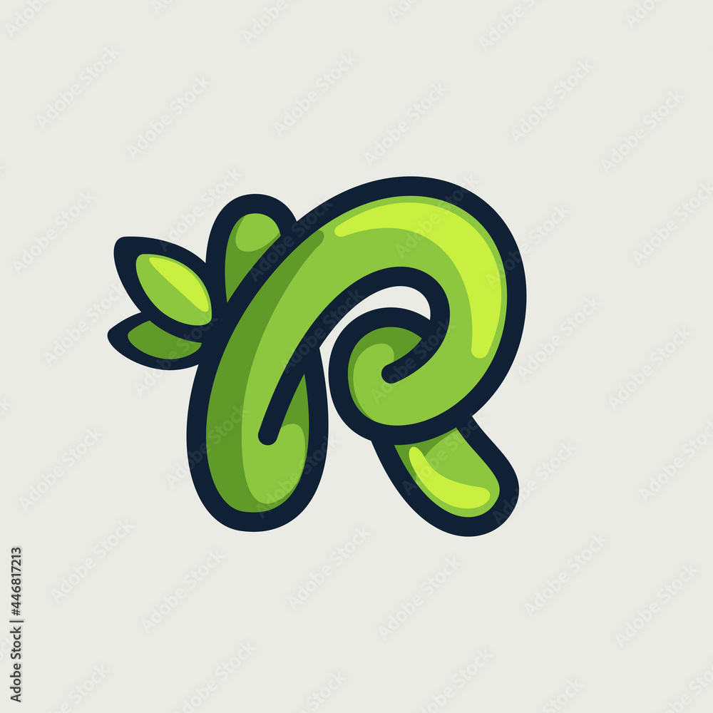 Bold twisted eco-friendly letter R logo, hand-drawn by a marker. Bold twisted eco-friendly letter R logo, hand-drawn by a marker.