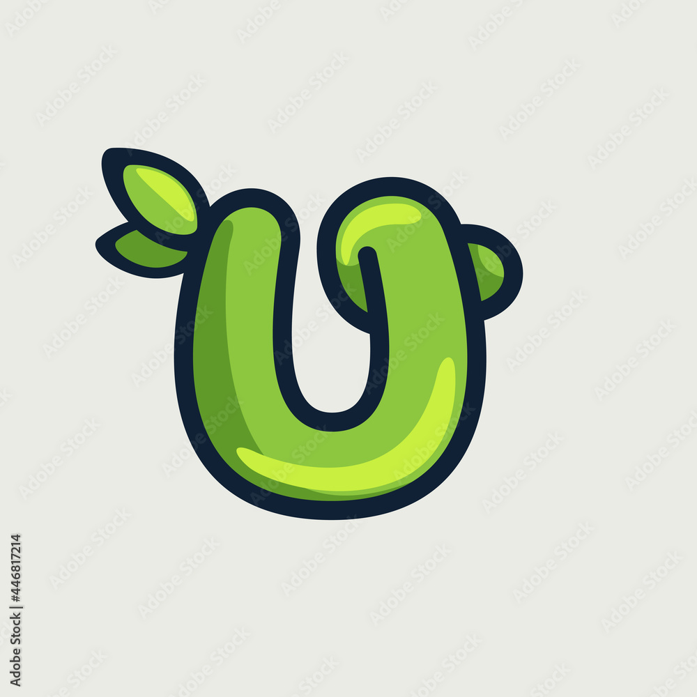 Fototapeta premium Bold twisted eco-friendly letter U logo, hand-drawn by a marker.