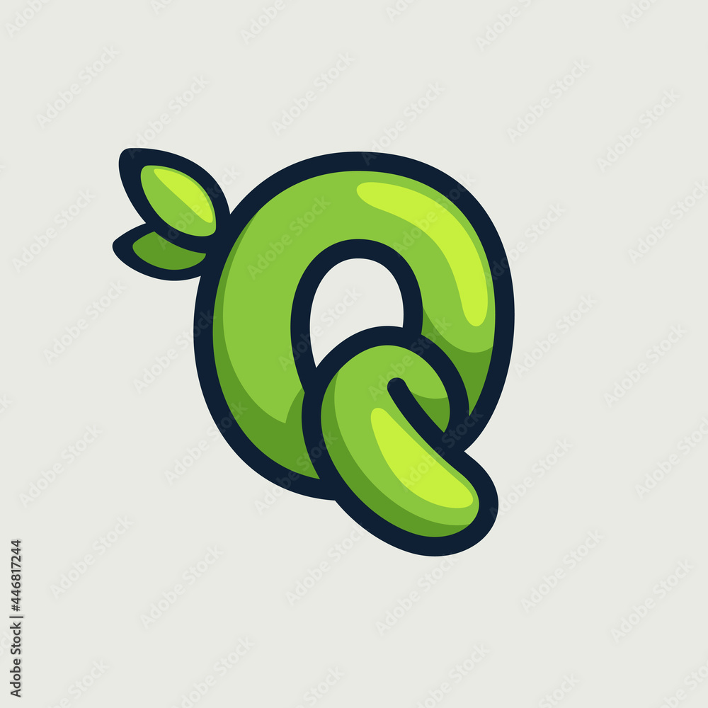Fototapeta premium Bold twisted eco-friendly letter Q logo, hand-drawn by a marker.
