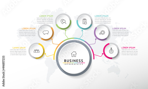 Vector illustration infographics design template, business information, presentation chart, with 6 options or steps. 