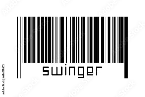 Digitalization concept. Barcode of black horizontal lines with inscription swinger photo