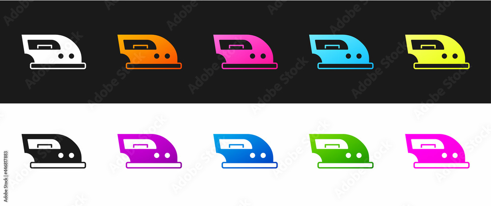 Set Electric iron icon isolated on black and white background. Steam iron. Vector Set Electric iron icon isolated on black and white background. Steam iron. Vector
