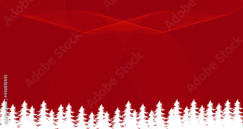 Red background with a thin line in the middle and a pine tree frame