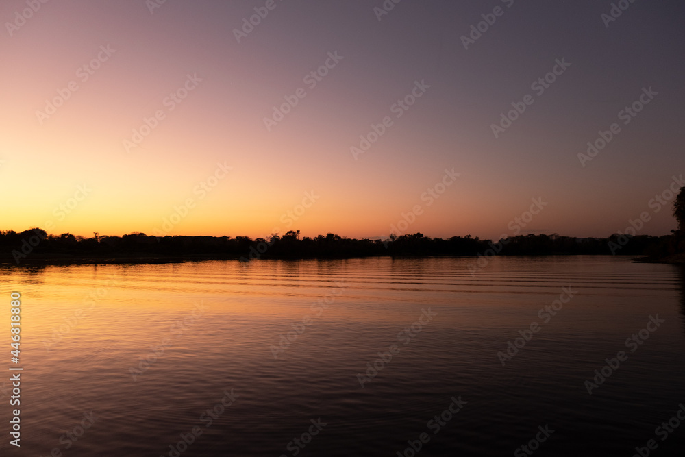 Landscape sunrise view in Pantanal, Brazil. Selective focus