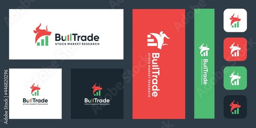 bull logo and trade, profit, finance & investment logos. icon for trade finance business. Premium vector. business card.