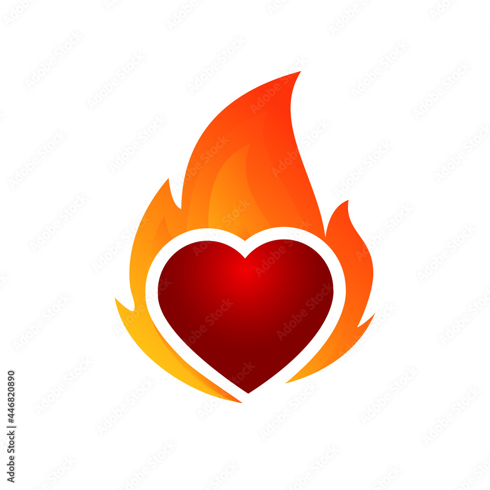 Love and fire logo icon. Burning heart logo icon on white background cartoon vector illustration Love and fire logo icon. Burning heart logo icon on white background cartoon vector illustration