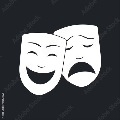 Comedy and tragedy white theater masks. Happy and sad mask. Drama and comedy symbol. Vector illustration