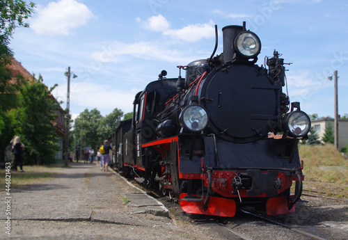 Steam locomotive on the track