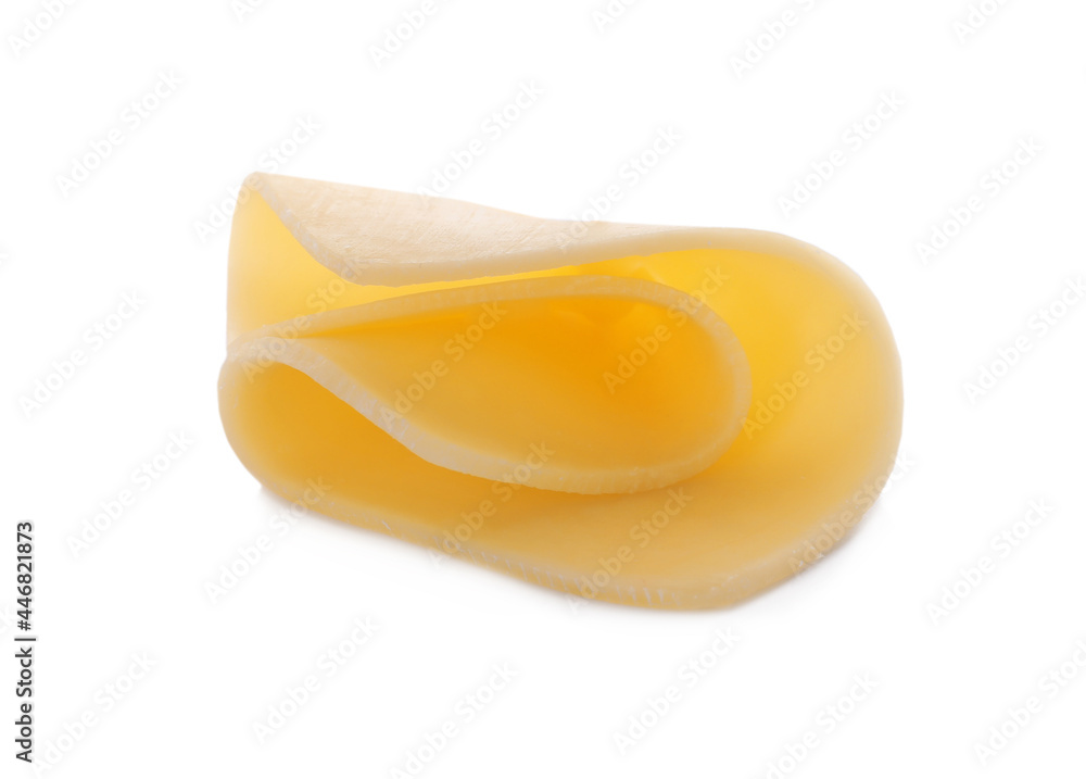 Slice of delicious cheese isolated on white Slice of delicious cheese isolated on white