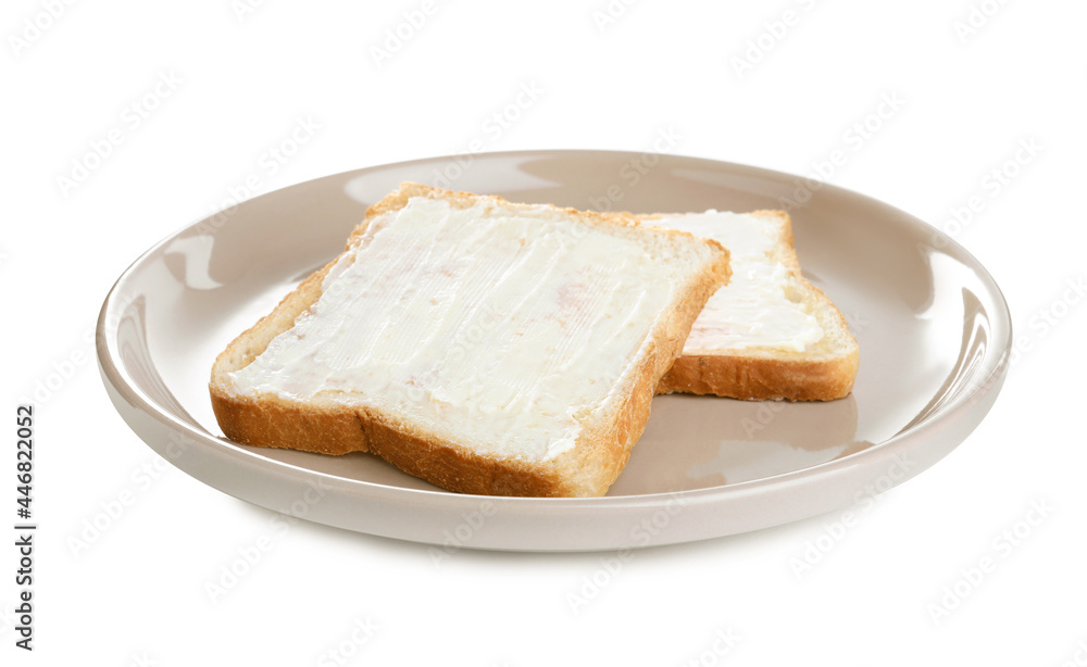 Delicious toasts with butter on white background Delicious toasts with butter on white background