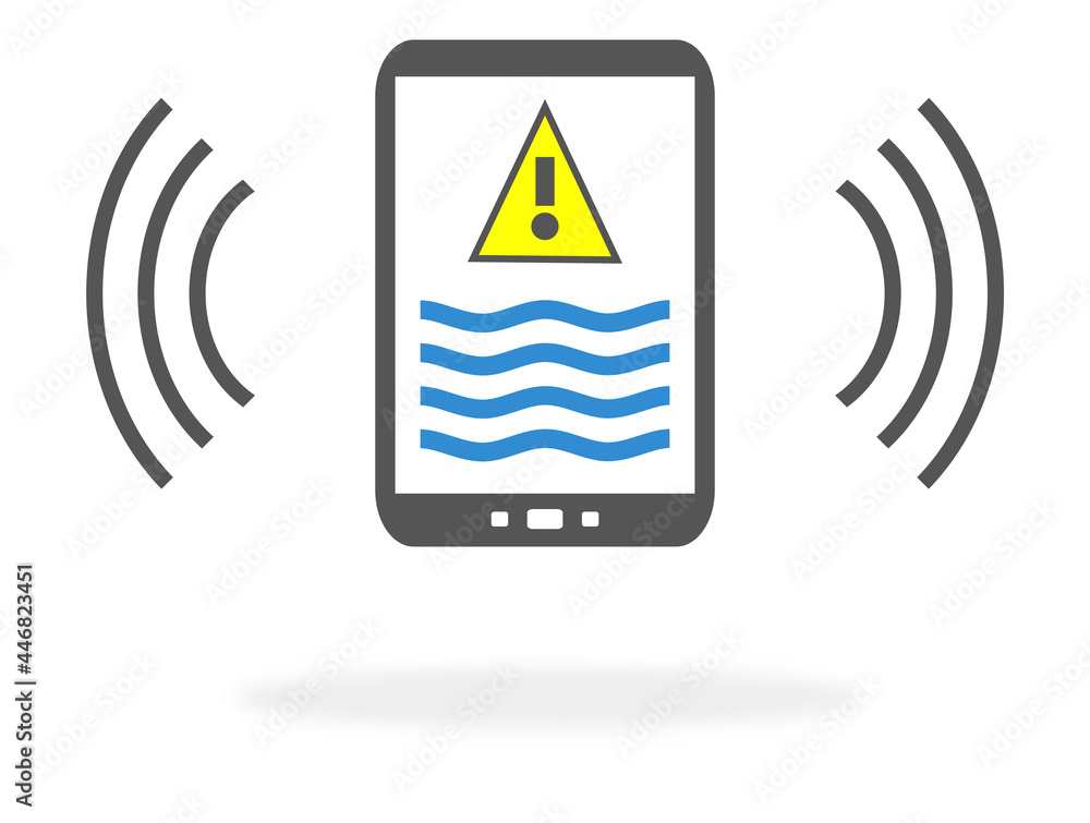 Warnung vor Hochwasser, Sturmflut oder Überschwemmung auf dem Telefon Warnung vor Hochwasser, Sturmflut oder Überschwemmung auf dem Telefon