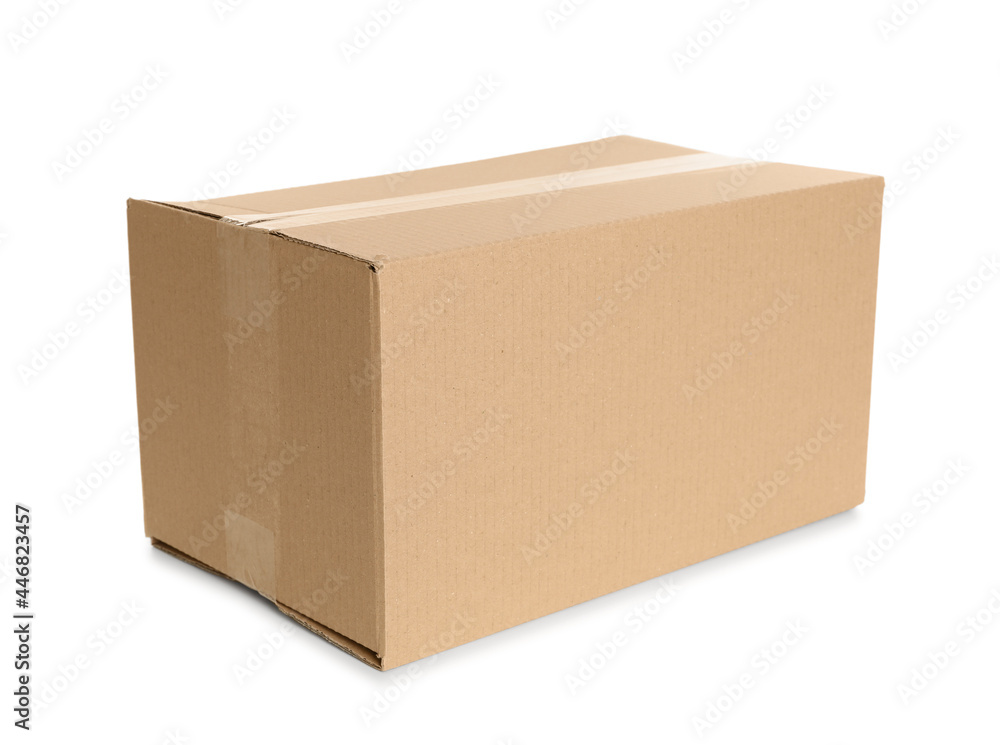 Cardboard box isolated on white. Mockup for design Cardboard box isolated on white. Mockup for design