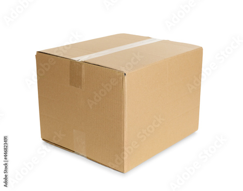 Cardboard box isolated on white. Mockup for design