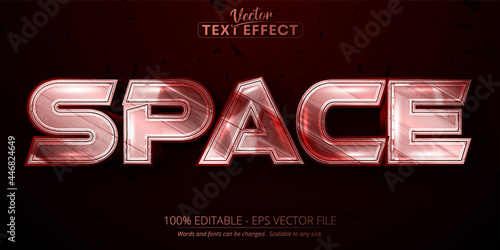 space editable text effect, shiny metallic red color and silver font style photo