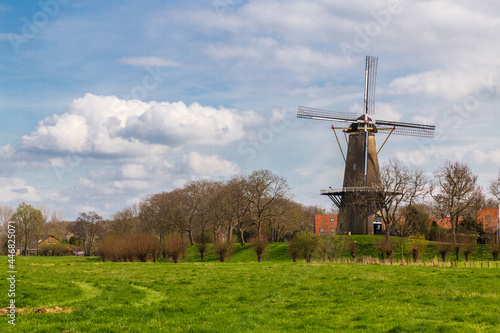 View of the windmill 'Prins van Oranje' of the picturesque old village of Buren in the Betuwe, Gelderland, Netherlands.