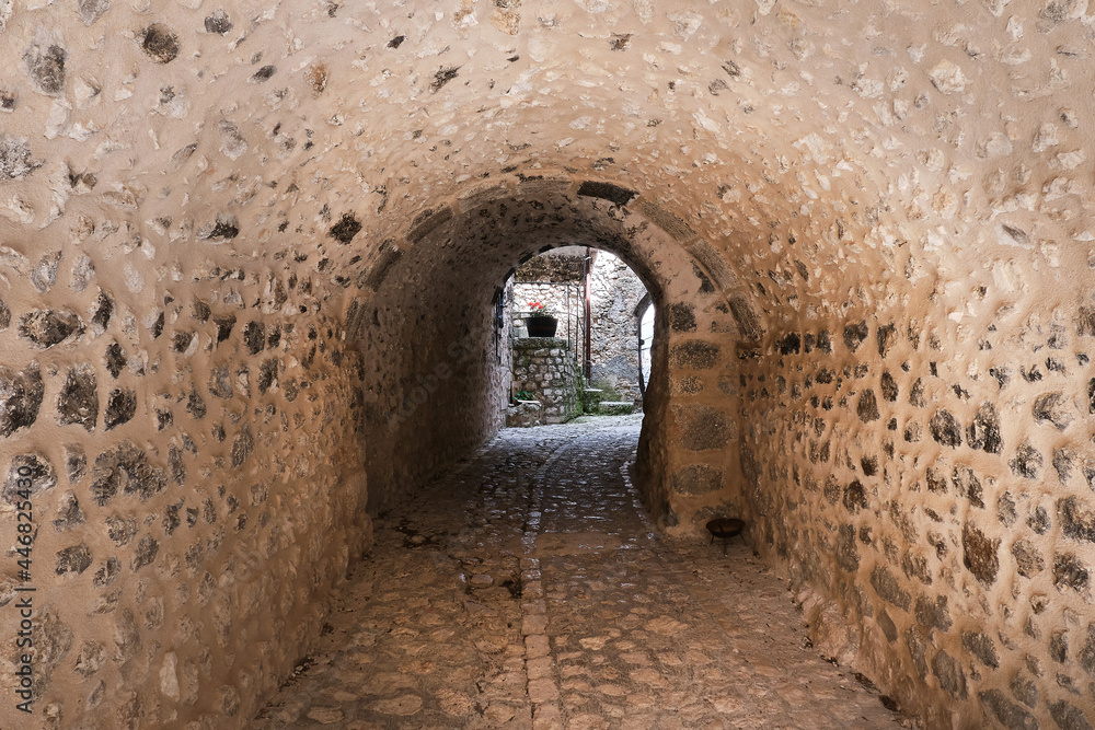 small tunnel in the medieval town of santo stefano di sessanio abruzzo