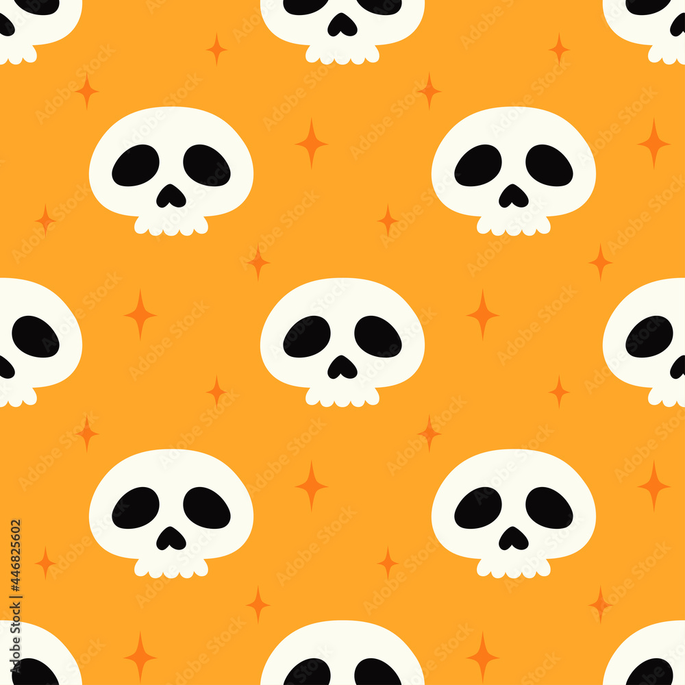 halloween seamless pattern with skulls isolated on orange halloween seamless pattern with skulls isolated on orange