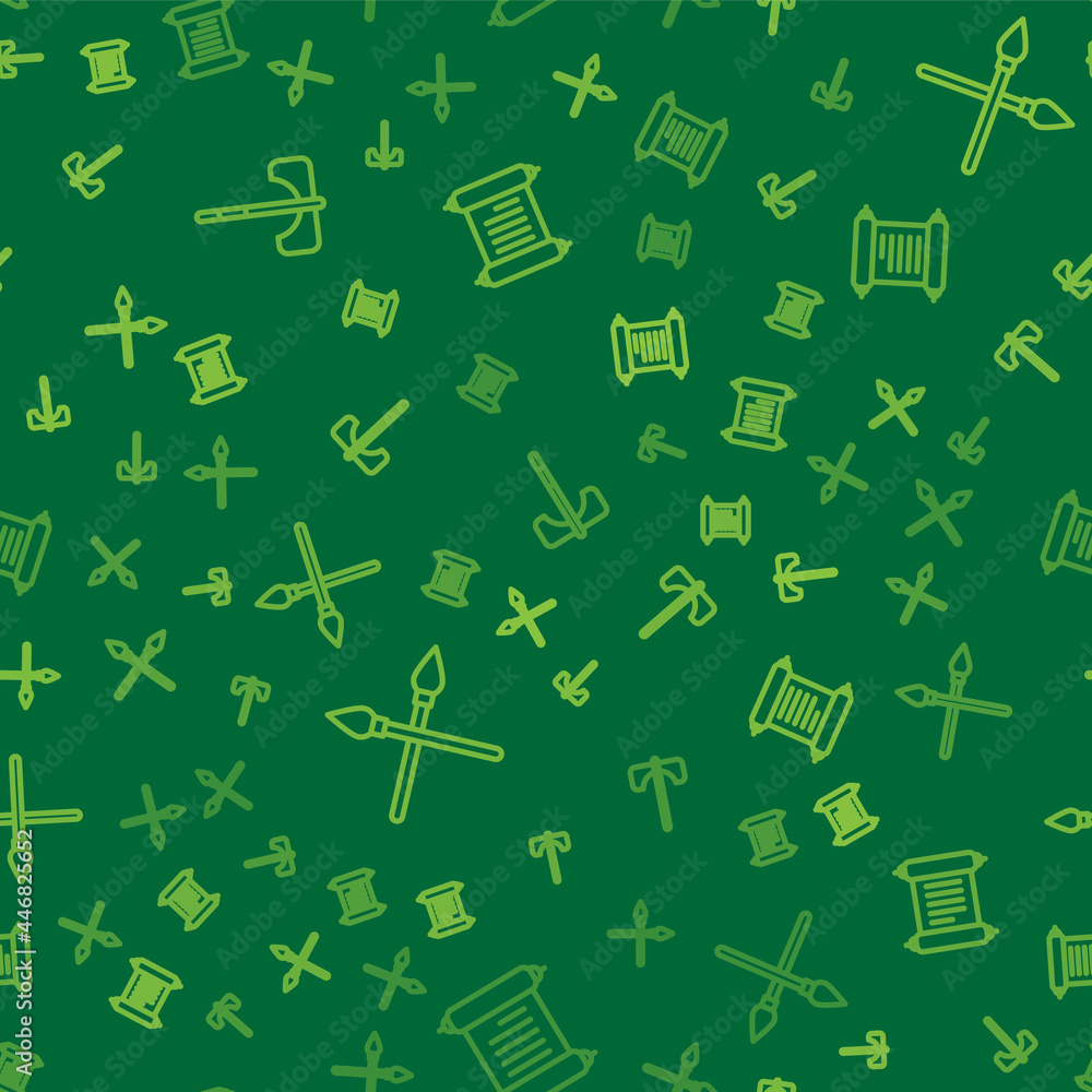 Set line Medieval axe, Crossed medieval spears and Decree, parchment, scroll on seamless pattern. Vector Set line Medieval axe, Crossed medieval spears and Decree, parchment, scroll on seamless pattern. Vector