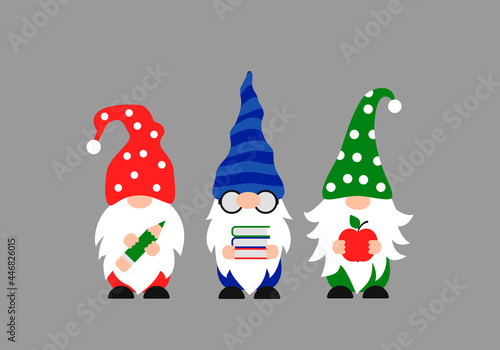 School gnomes wearing sunglasses. Cute cartoon characters at school. Vector template for banner, poster, greeting card, t-shirt, etc.