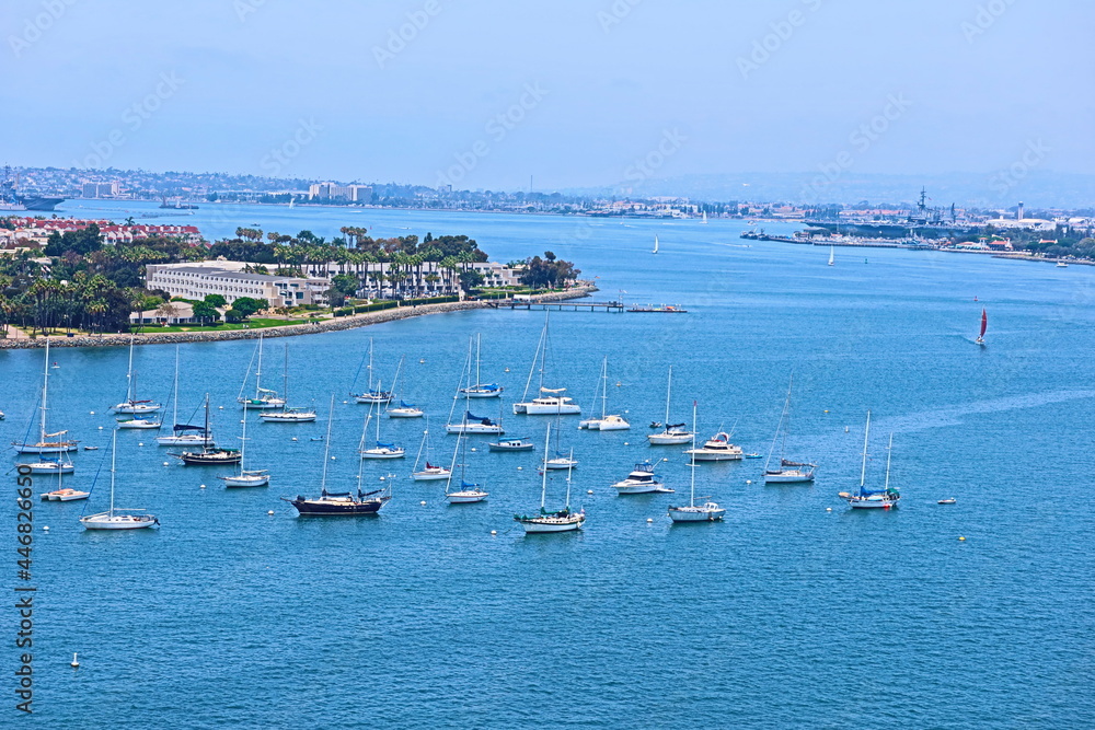 Coronado Bay San Diego with Cityscape in the Background and Small Boats in the Foreground
