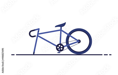 Broken bike without wheel isolated on white background. Wheeless bicycle. Flat design. Blue. Eps 10