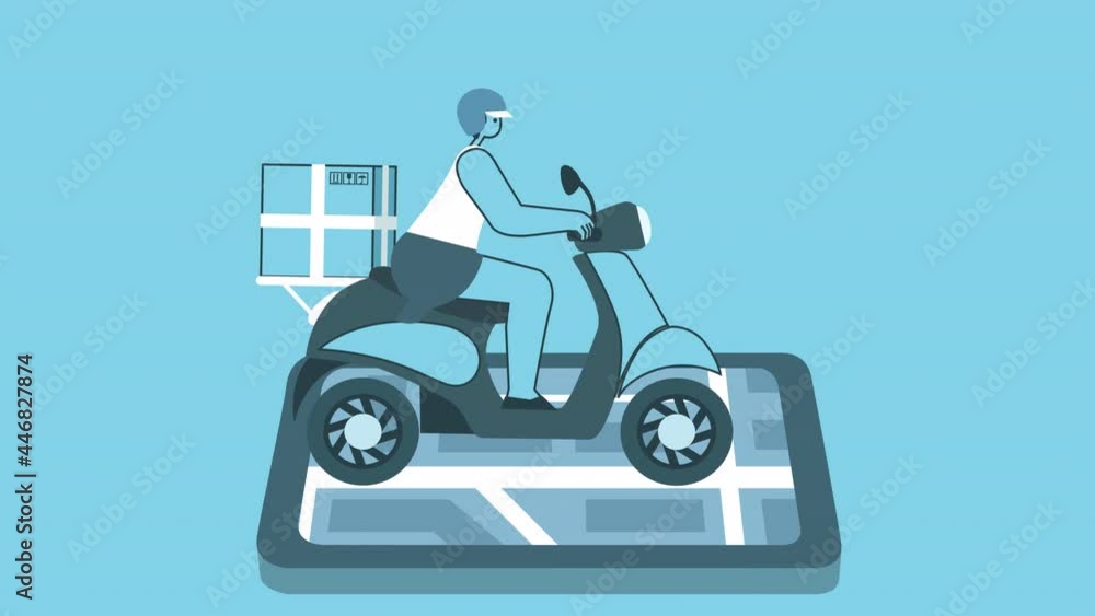 Flat delivery woman rides a motor scooter. Online delivery concept. Flat Design Cartoon Character Isolated Loop 2d Animation with Alpha Flat delivery woman rides a motor scooter. Online delivery concept. Flat Design Cartoon Character Isolated Loop 2d Animation with Alpha