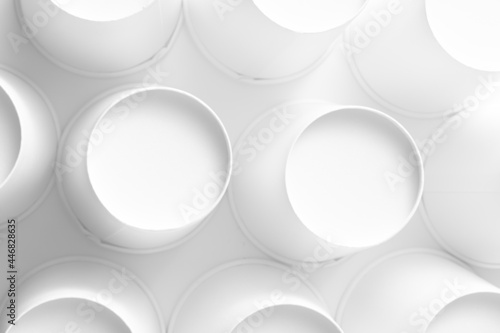Empty white paper cups background on white background.Zero waste.Top view