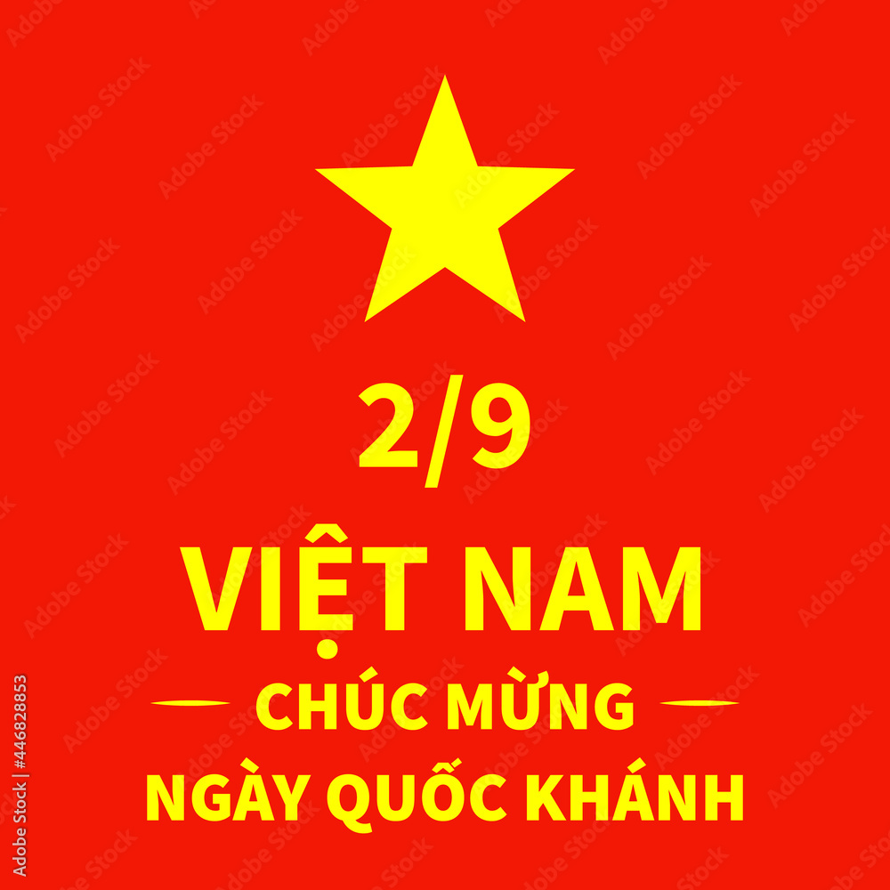 Obraz premium Happy Vietnam Independence Day lettering in Vietnamese. National holiday celebrated on September 2. Vector template for typography poster, greeting card, banner, flyer