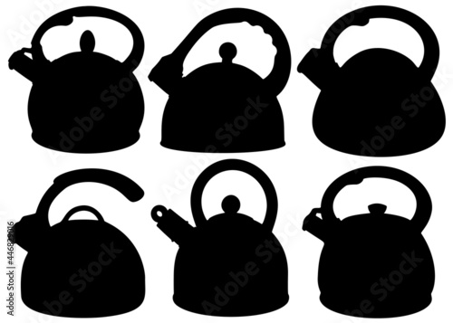 Tea kettles included. Vector image.