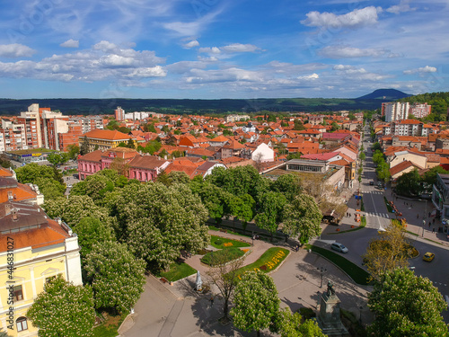 Drone view to the city of Zajecar, Serbia