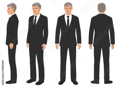 fashion man isolated, front, back and side view,