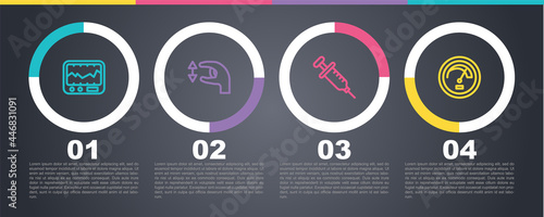 Set line Measuring instrument, Approximate measurements, Syringe and Speedometer. Business infographic template. Vector