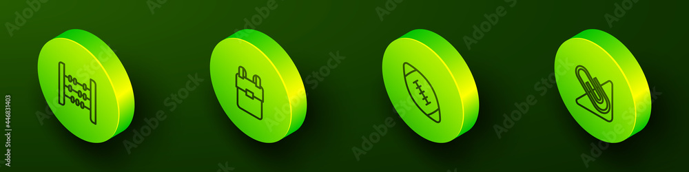 Set Isometric line Abacus, School backpack, American football ball and Paper clip icon. Vector Set Isometric line Abacus, School backpack, American football ball and Paper clip icon. Vector