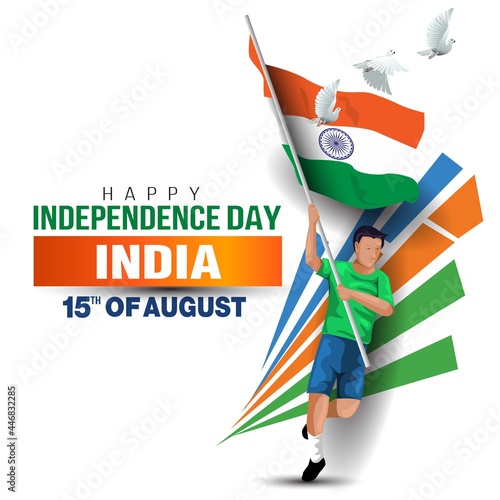 happy independence day India. vector illustration design of Indian man with flag. poster, banner , template design