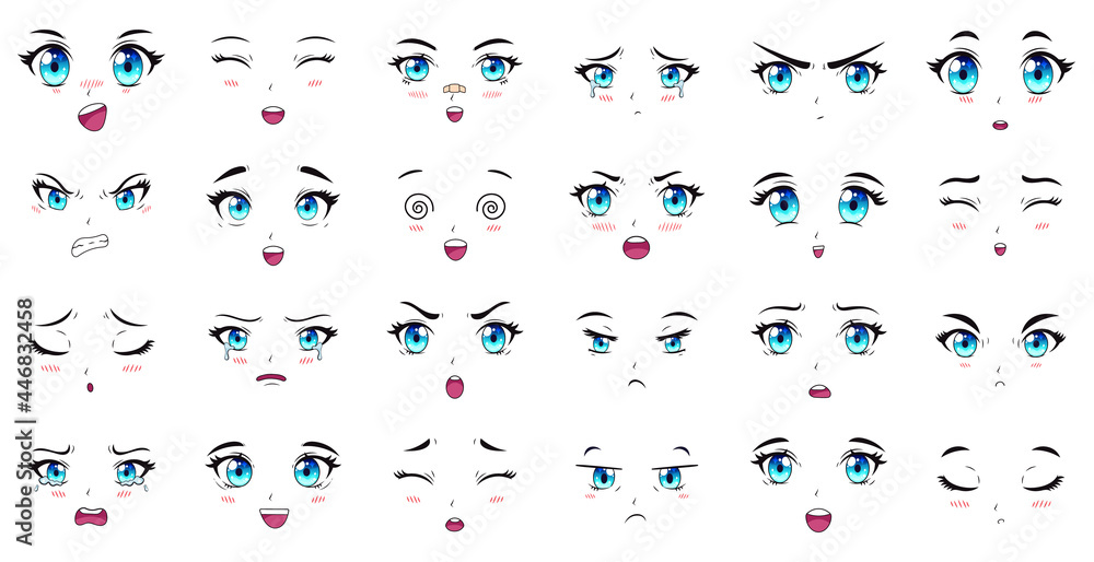 Cartoon anime characters eyes eyebrows and mouth Vector Image-demhanvico.com.vn