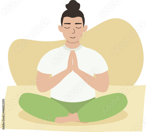 Young Man Doing Yoga In Lotus Posture Vector Design, Flat Cartoon Vector Illustration