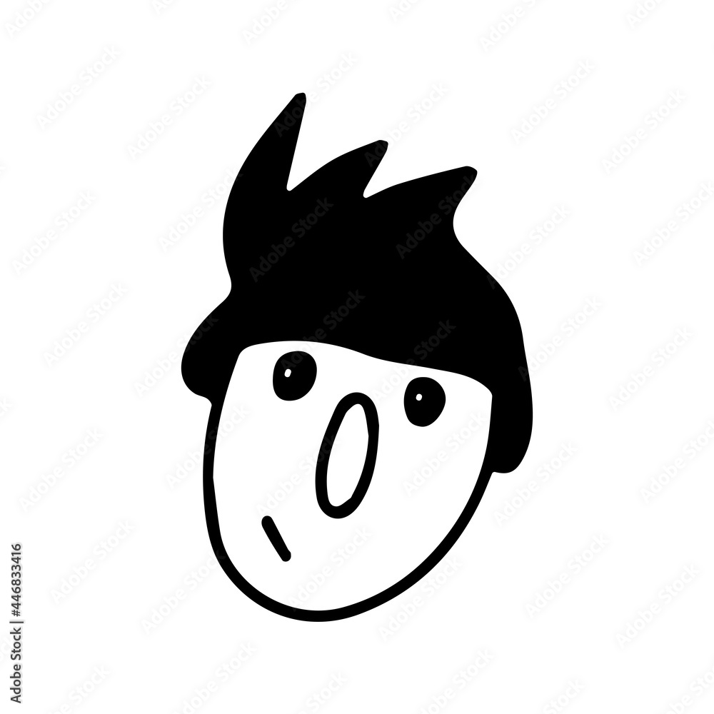 Doodle guy face. Black and white vector isolated illustration.