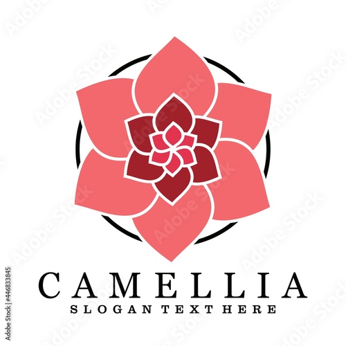 Fotobehang camellia flower logo brand design vector