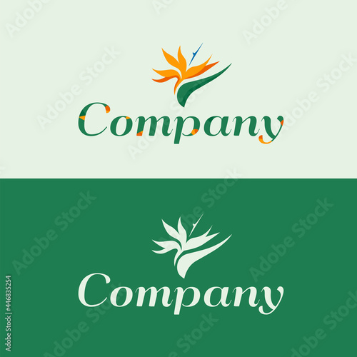 Bird of Paradise Flower logo. Strelitzia, Reginae. Logo for garden and landscape company, floral shop, tropical plant greenhouse or farm