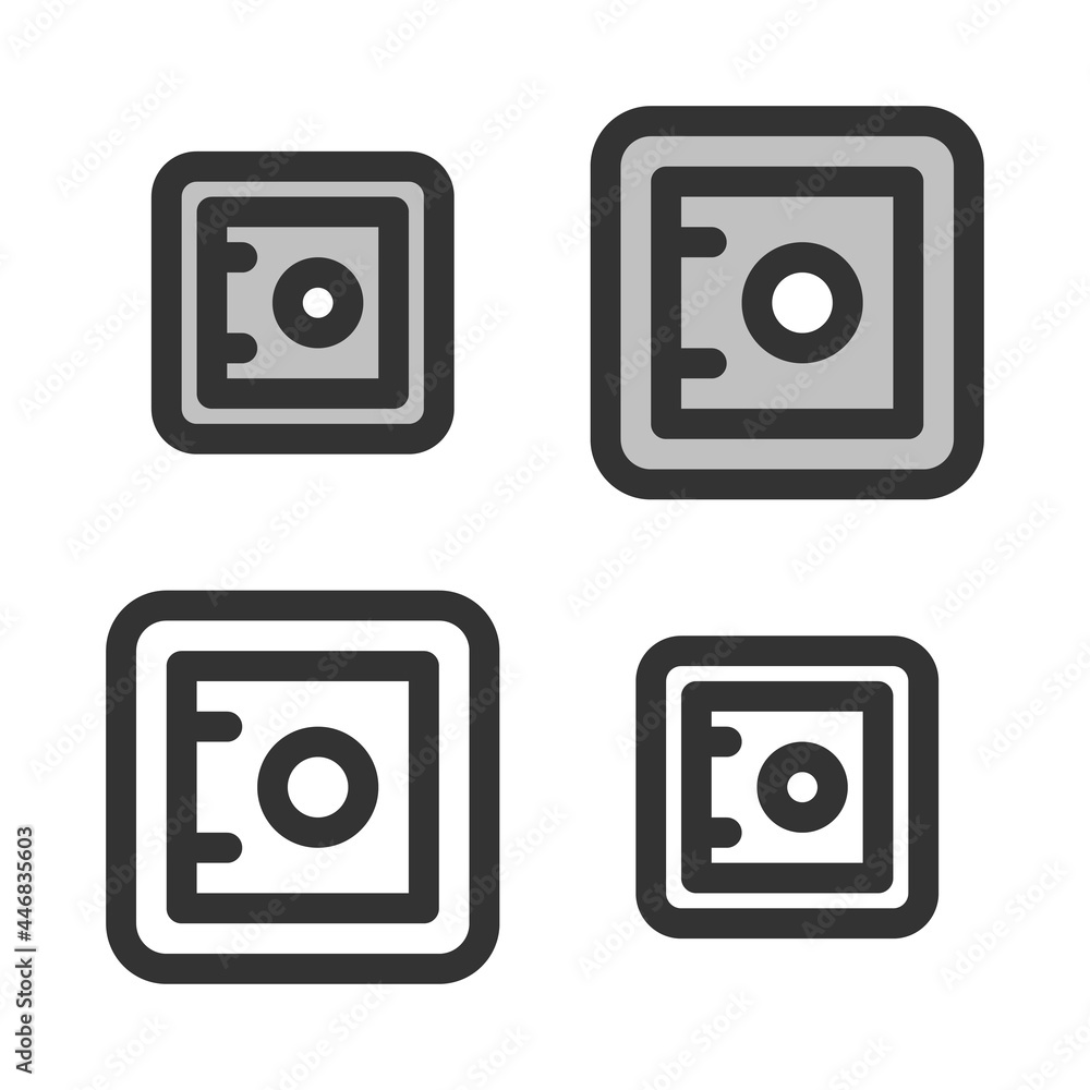 Pixel-perfect linear icon of safe built on two base grids of 32x32 and 24x24 pixels for easy scaling. The initial base line weight is 2 pixels. In two-color and one-color versions. Editable strokes Pixel-perfect linear icon of safe built on two base grids of 32x32 and 24x24 pixels for easy scaling. The initial base line weight is 2 pixels. In two-color and one-color versions. Editable strokes
