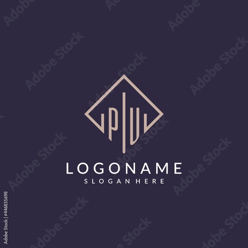 PU initial monogram logo with rectangle style design