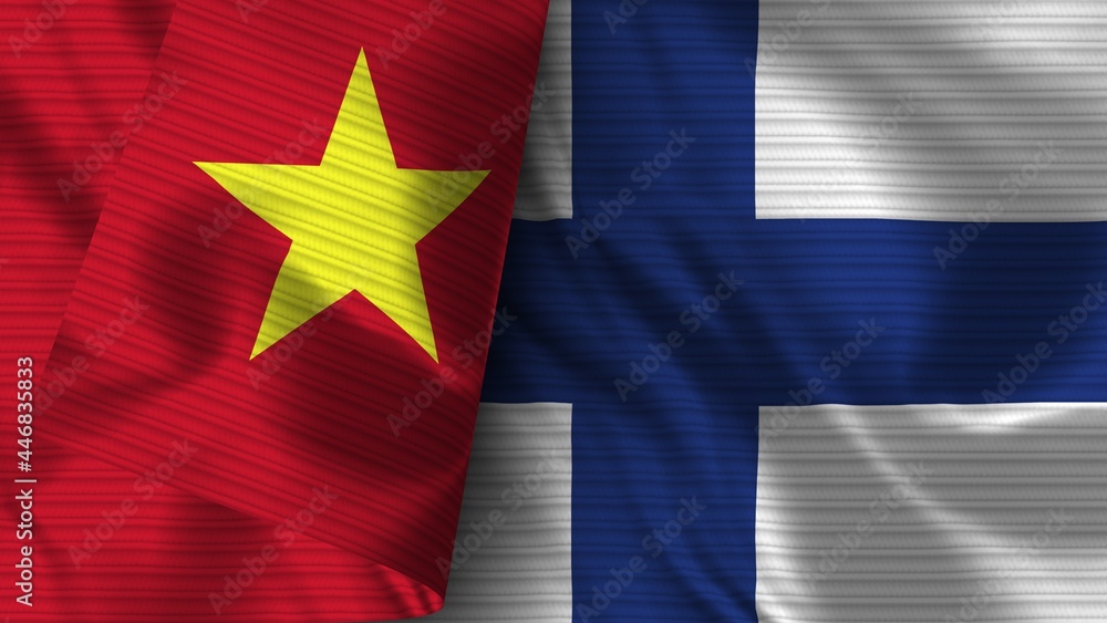 Fototapeta premium Finland and Vietnam Realistic Flag – Fabric Texture 3D Illustration