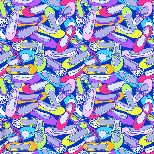 Ballet flat shoes seamless pattern. Colorful fashion background