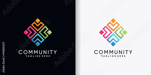 Creative colorful community logo design template with line art style