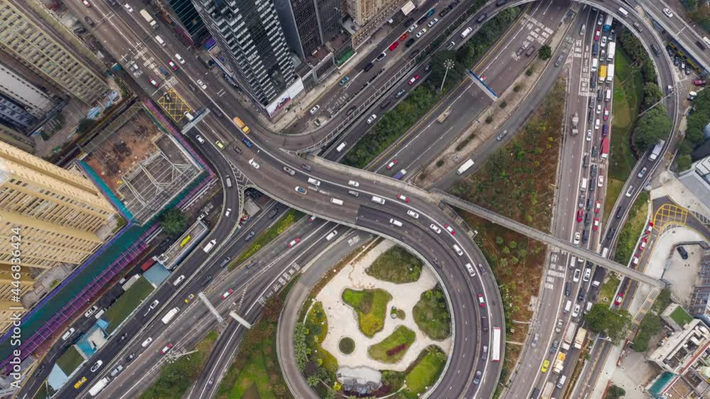 Top down view of traffic in Hong Kong city Top down view of traffic in Hong Kong city